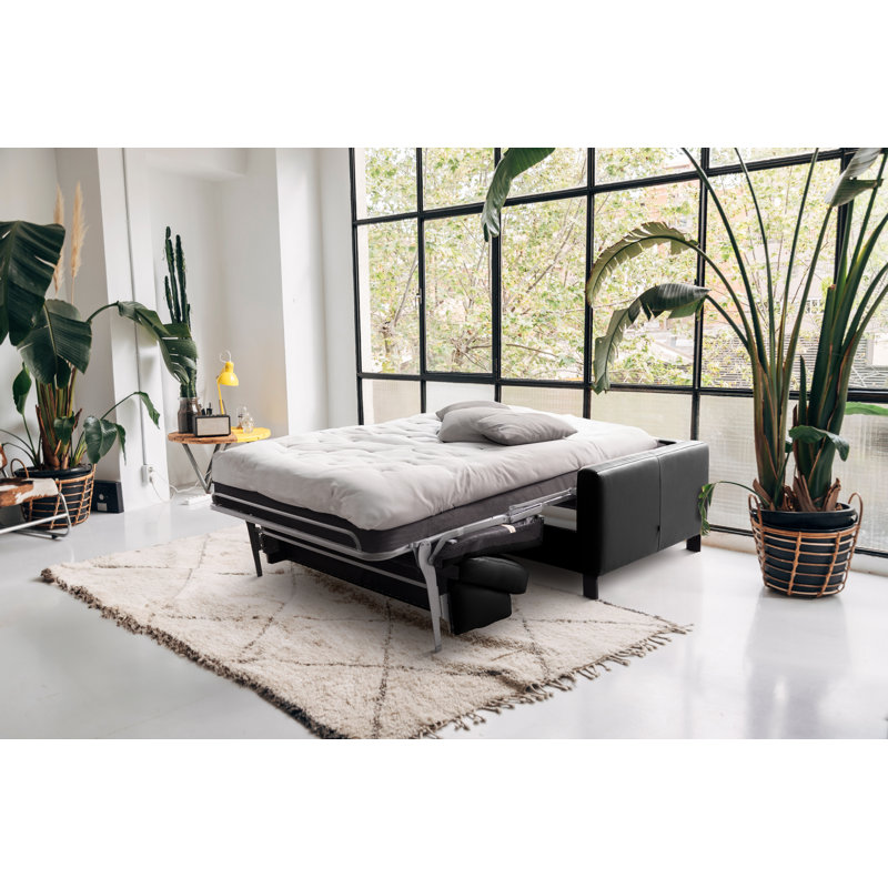 Najmul Genuine Leather Foldable Sofabed with Mattress, Black