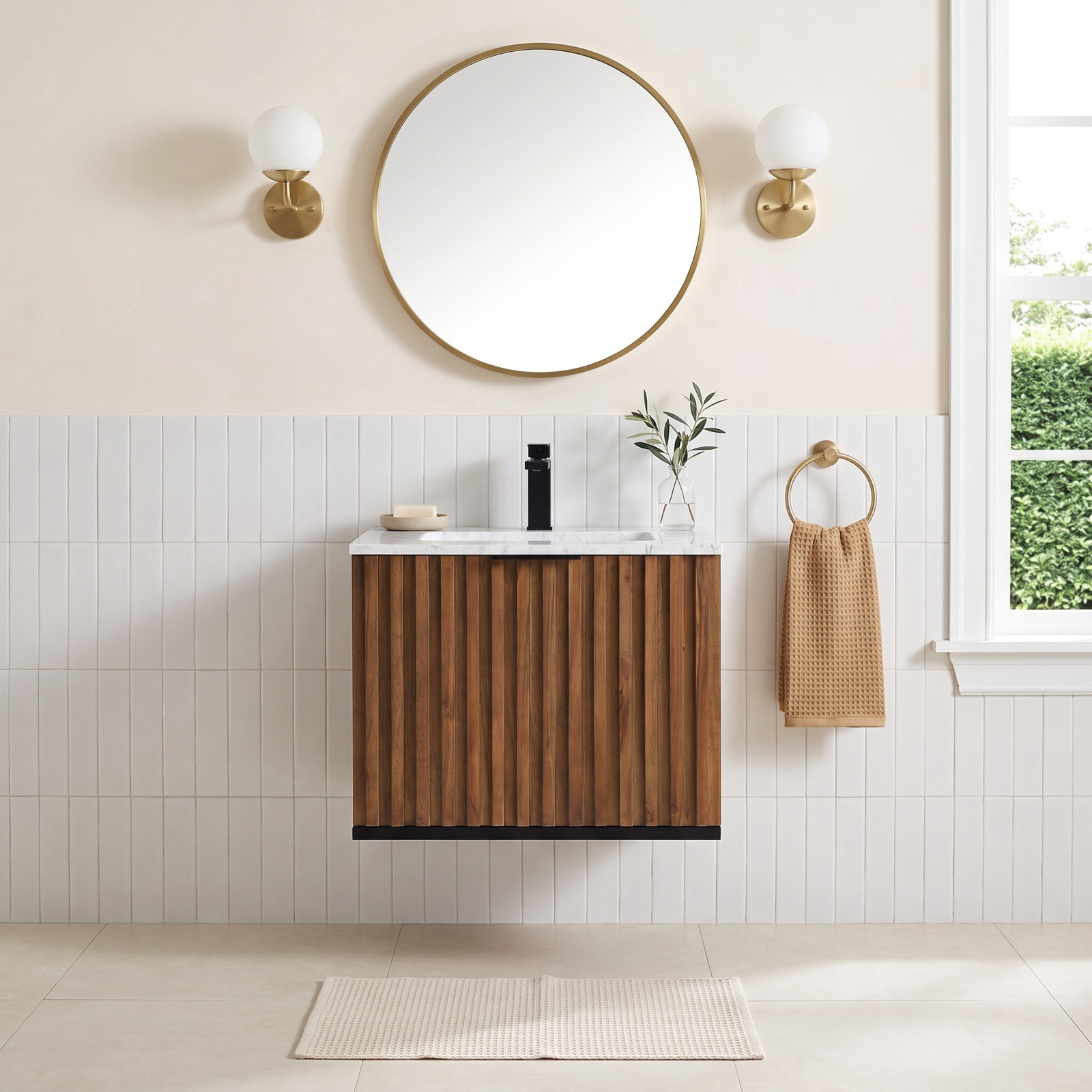 Terra 24'' Single Bathroom Vanity, Carrara Marble/Single Faucet Mount, Matte Black