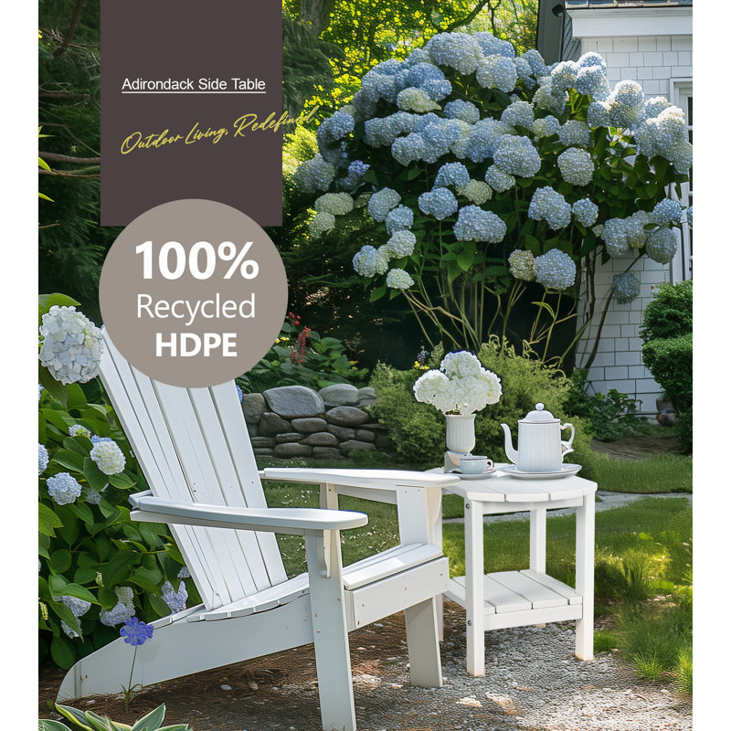 17 in. 2-Tier Rectangular HDPE Outdoor Side Table with Rounded Corners, White