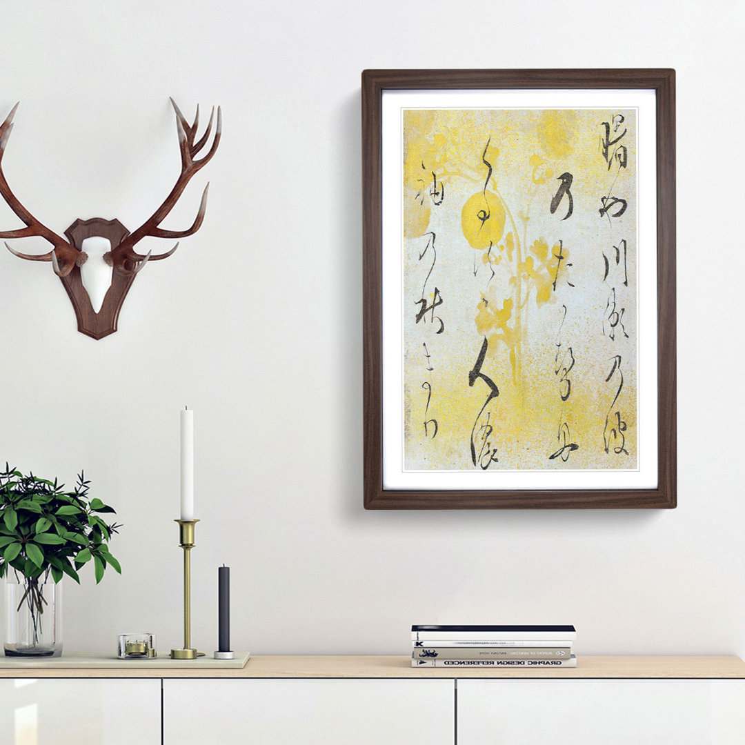 Flowers and Calligraphy by Honami Koetsu - Framed Print