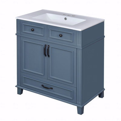 Meuble-lavabo de 30 po avec lavabo en céramique, armoire de rangement avec portes à fermeture douce