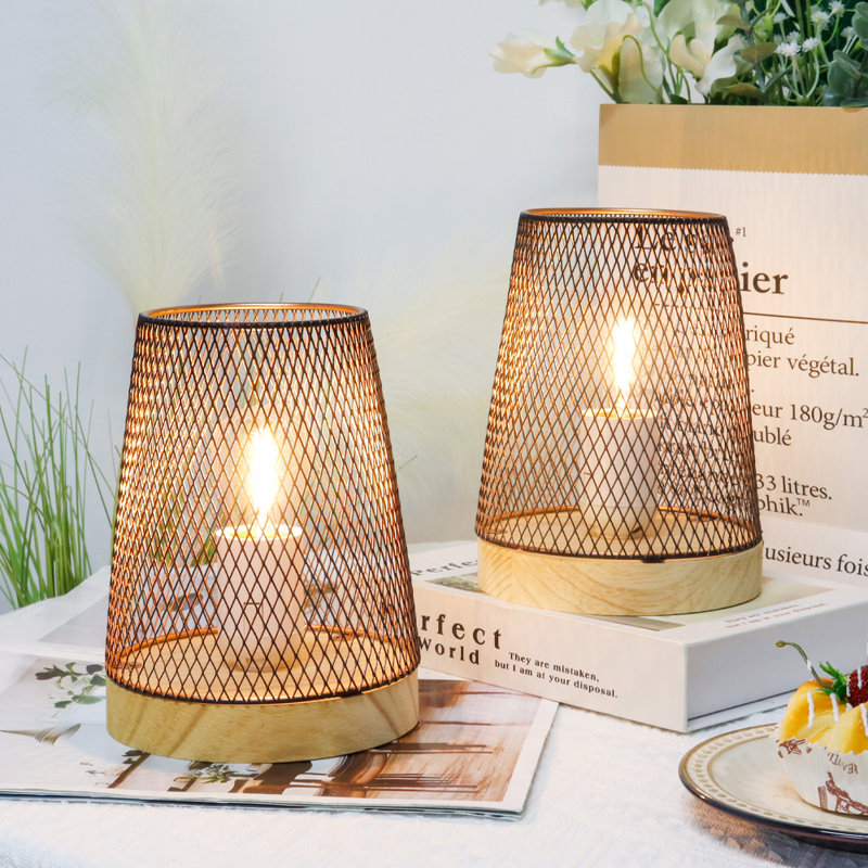 Ensemble de 2 lampes de table en maille en métal à DEL avec pile sans fil avec minuterie de 6 heures 
