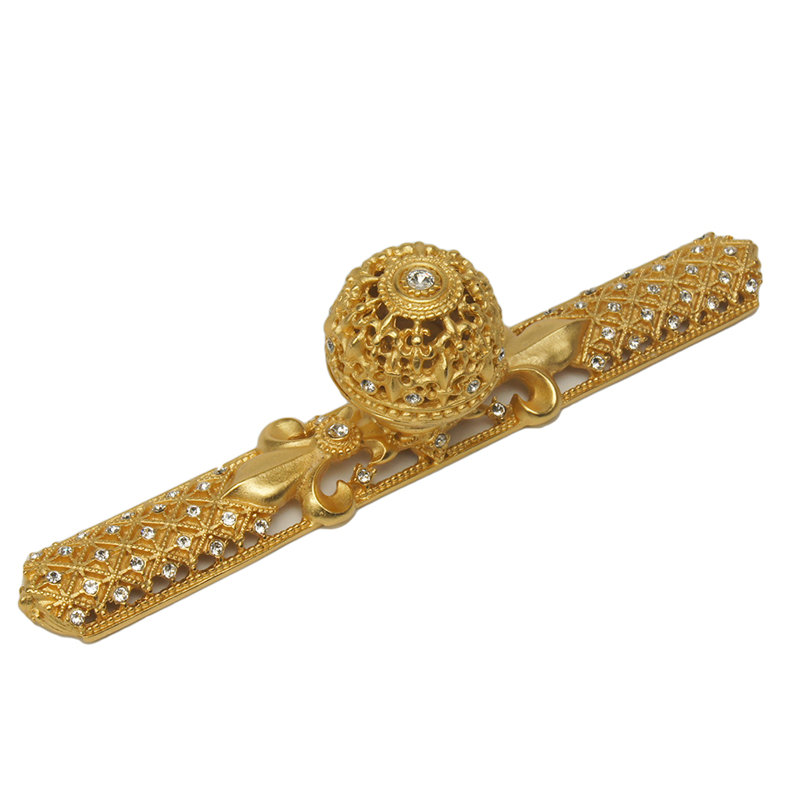 Carpe Diem Hardware 76127623-8C Grand mercure doré à poignée ronde et grande plaque arrière allongée Fleur de Lys avec cristaux Swarovski en mercure doré