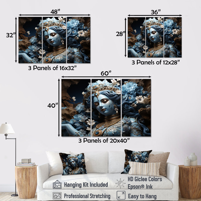 «Hinduism Avatars Incarnation Azure I», ensemble d'art sur toile, H 28 po x l 36 po x P 1 po
