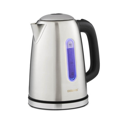 GEEPAS Illuminating Electric Kettle | 1.7L Cordless Stainless Steel Jug Kettle | Rapid Boil for Hot Water Tea Coffee | Boil Dry Protection Auto Shut Off | Swivel Base with Auto Lid Open | 2200W Silver