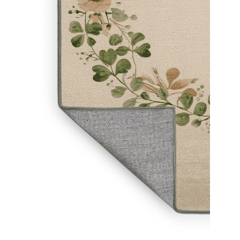 Machine Washable Williamsbridge St Patties Modern & Contemporary Abstract Rug in Beige – SageGreen Binding, 5x8