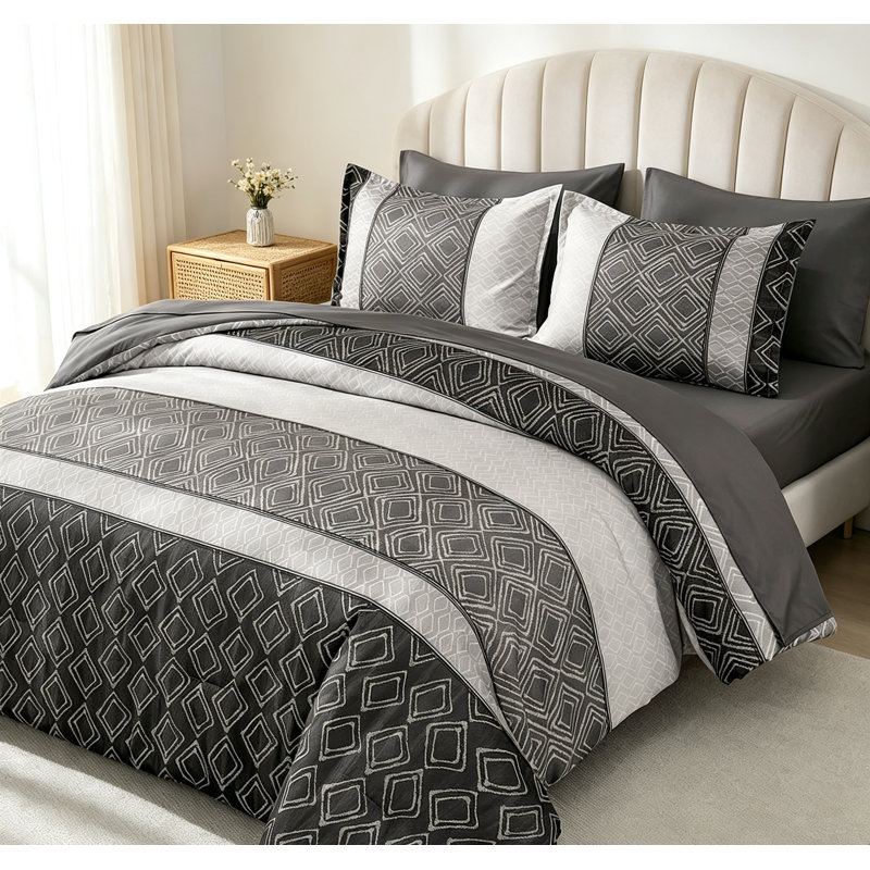 Ensemble de couette bohème gris foncé Queen 7 pièces dans un sac