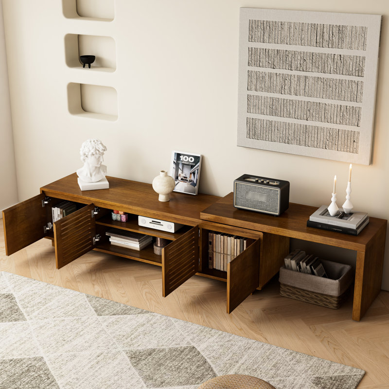 Meuble télé de style moderne du milieu du siècle, extensible de 160 cm avec rangement, panneau réglable pour téléviseurs de 140 à 190 cm, meuble multimédia moderne pour la décoration intérieure, extensible de 152 à 175 cm, pour chambre ou salon.