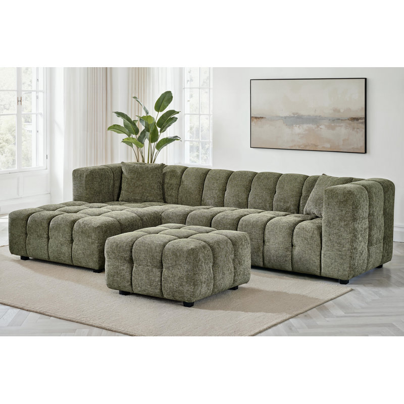 5 Seater Corner Sofa , Left Hand Facing, Green