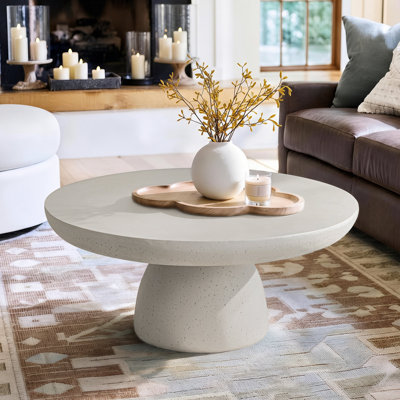 Almendarez 31.5"Pedestal Round White Coffee Table