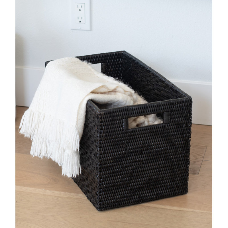Panier rectangulaire en rotin, Noir Tudor