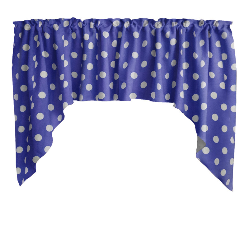 Cantonnière à pois en mélange de coton l 58 po, Blanc / Bleu royal