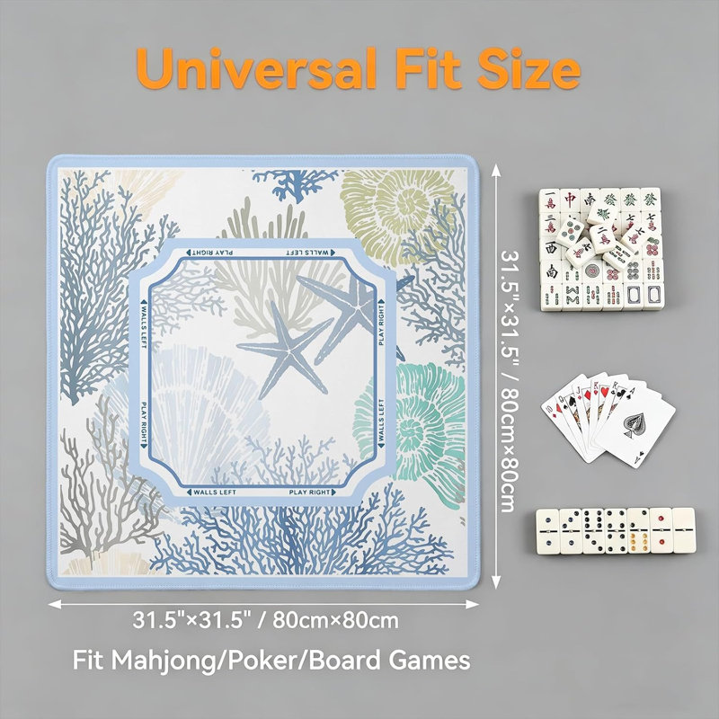 Tapis de jeu de Mahjong Blue Coastal Starfish, tapis de jeu Summer Beach, 31,5 x 31,5 pouces