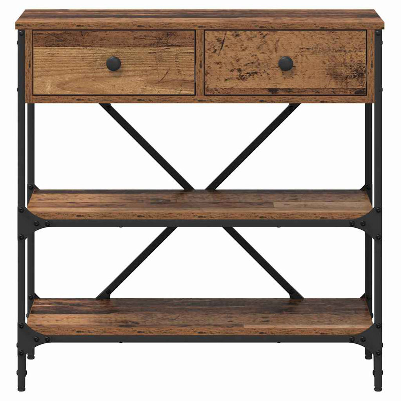  Console Table With Drawer With Shelf Old Engineered, Old Wood, 75cm H x 75cm W x 34.5cm D