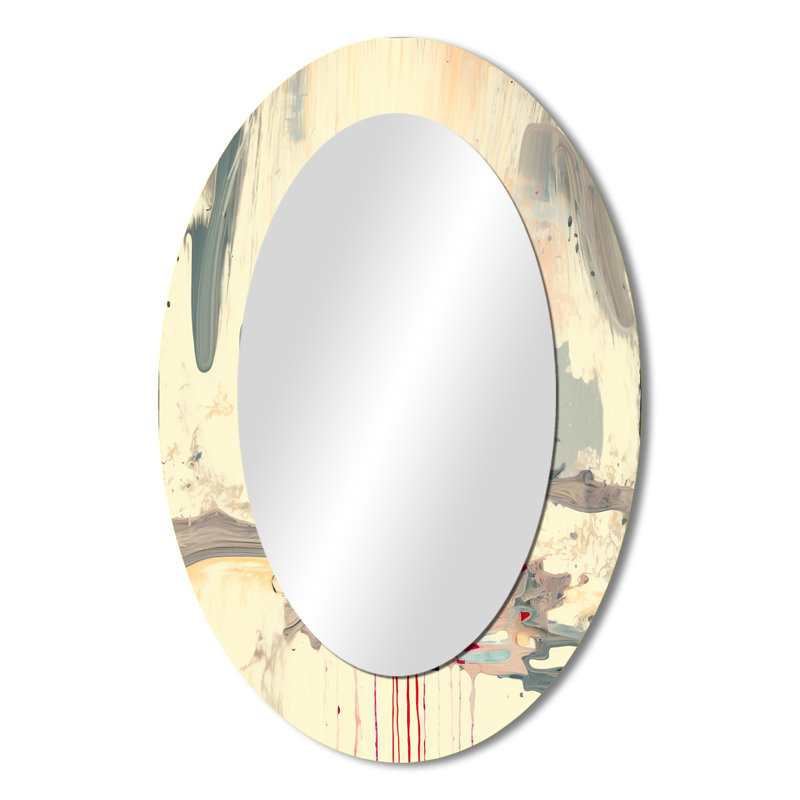 «Dancing Alone Minimal», peinture abstraite - grand miroir mural ovale sur métal, 36 po x 24 po