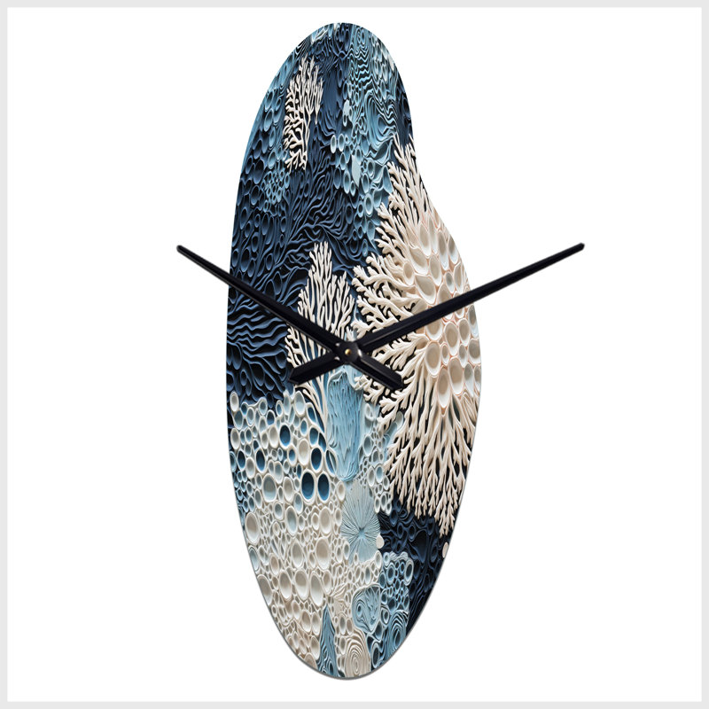 Sous l'eau sous les coraux bleus et blancs - collage - horloge murale côtière asymétrique, Grand