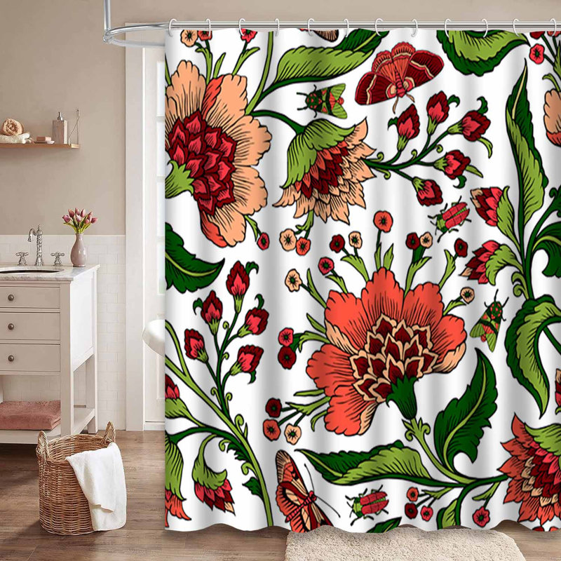 Rideau de douche imperméable à motif floral en cachemire avec 12 crochets, L 72 po x l 72 po