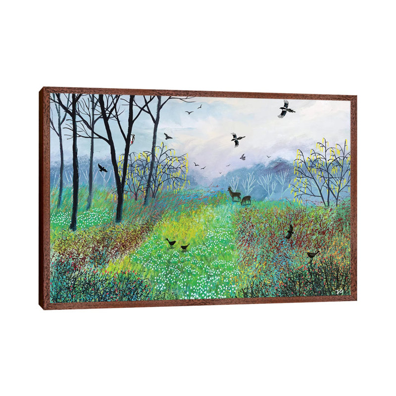 Snowdrop Copse by Jo Grundy - Painting on Canvas, 66.04cm H x 101.6cm W x 3.81cm D, Brown Framed