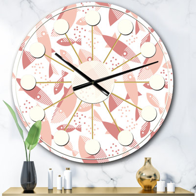 Pink Fishes Pattern - Mid-Century Modern wall clock