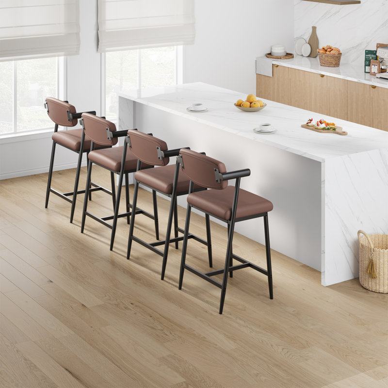 Ensemble de 2 tabourets de bar avec accoudoirs, siège et dossier rembourrés plus larges, tabourets de comptoir modernes avec repose-pieds pour îlot de cuisine