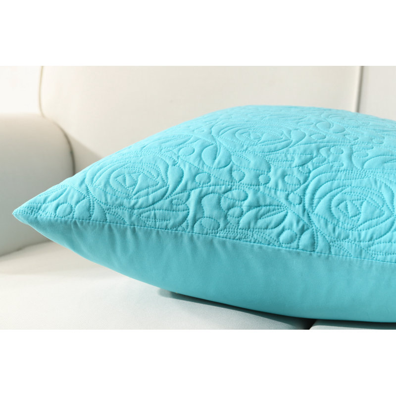 Teal Embroidered Cotton and Polyester Euro Sham Covers