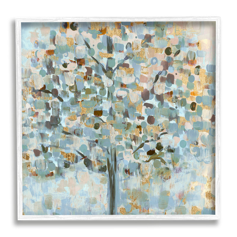 White Framed Abstract Speckled Tree Leaves Canvas Print, 17" x 17"