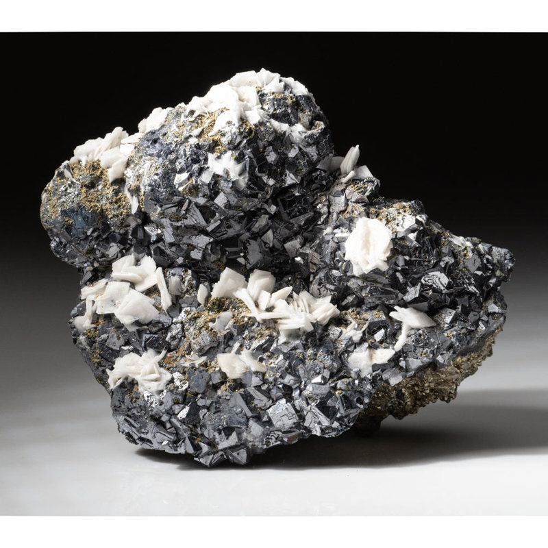 Barite on Galena with Pyrite from Huanzala Mine, Huallanca District, Huanuco Department, Peru