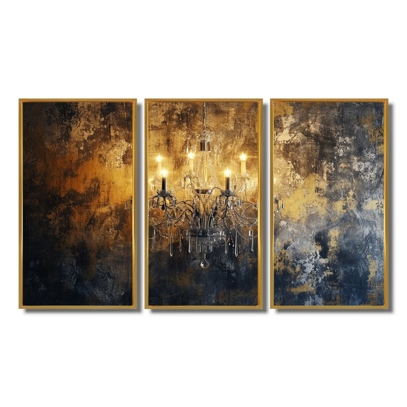 Athenais - Ensemble de salon mural lustre glamour, Cadre flottant doré, H 32 po x l 48 po x P 1 po