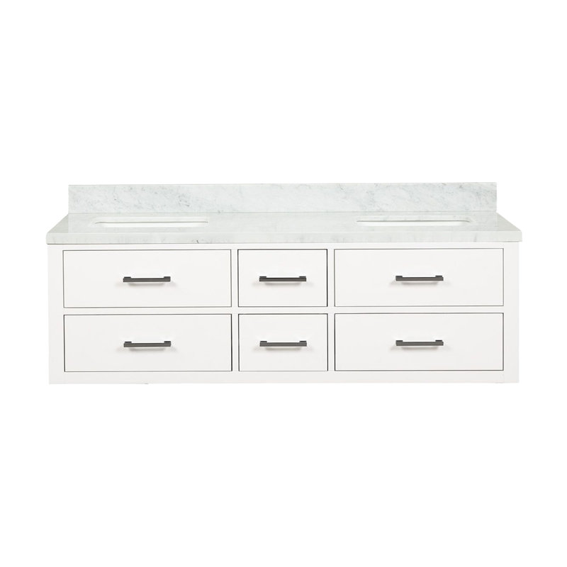Meuble-lavabo double 60 po bleu X P 22 po D, avec plateau en marbre de Carrare, Bleu