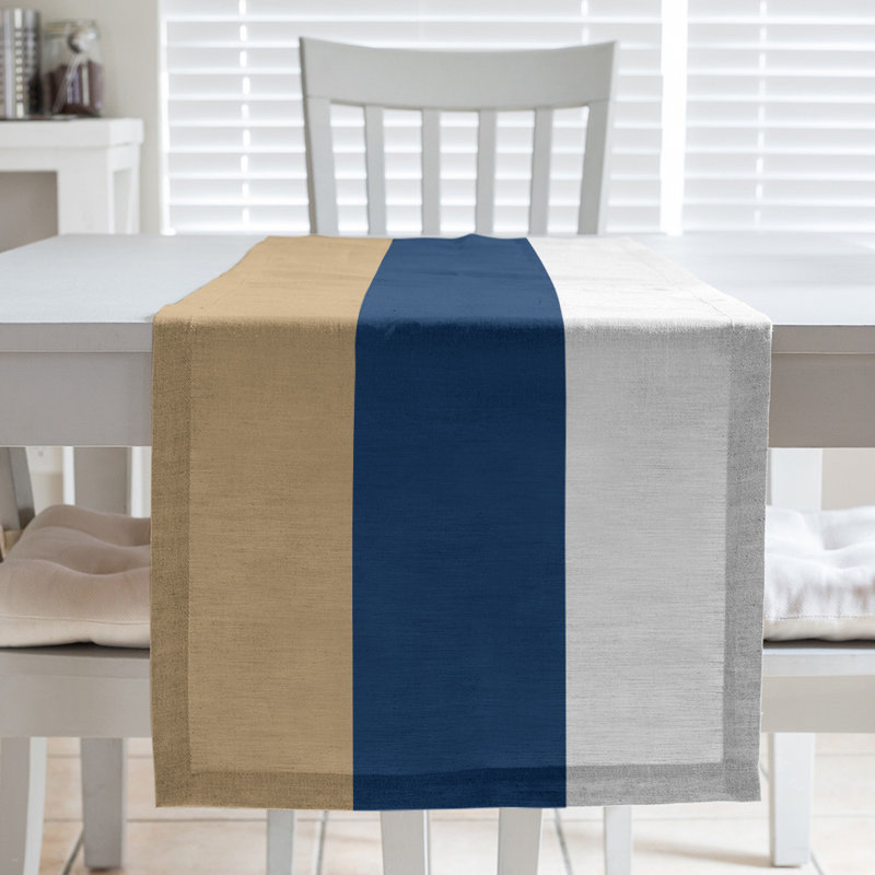 Chemin de table, Minnesota, 90 po x 16 po, Or Kasota de Minnesota/bleu marine/blanc