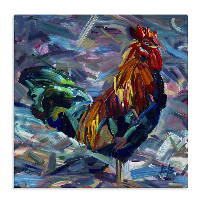 Toile abstraite, "Crosshatch Rooster" par Borcherding, H 17 po x l 17 po