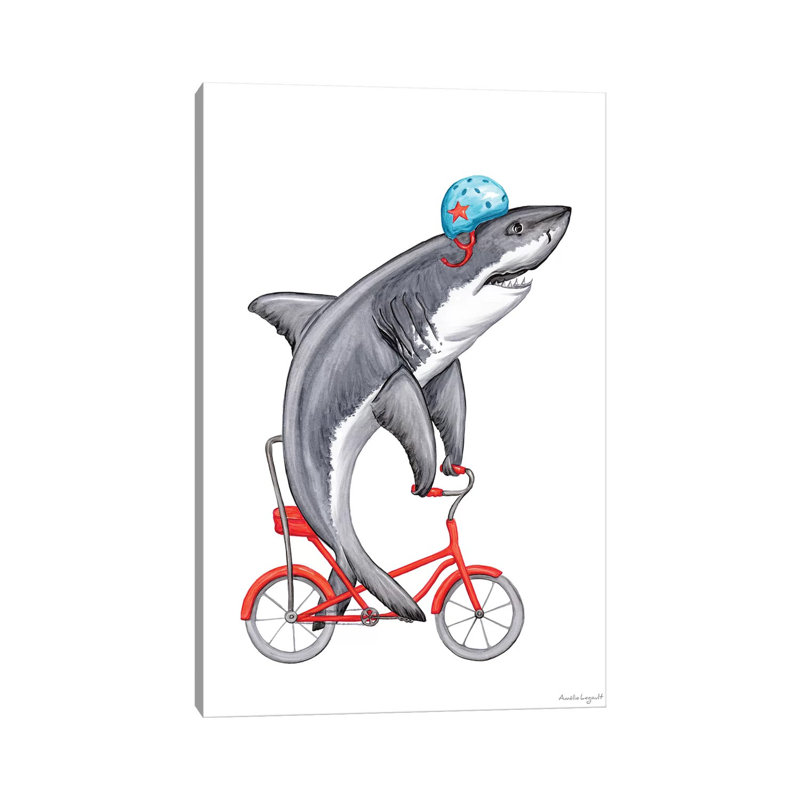 Shark On Bike by Amélie Legault - Painting on Canvas, Wrapped Canvas, 66.04cm H x 45.72cm W x 1.91cm D