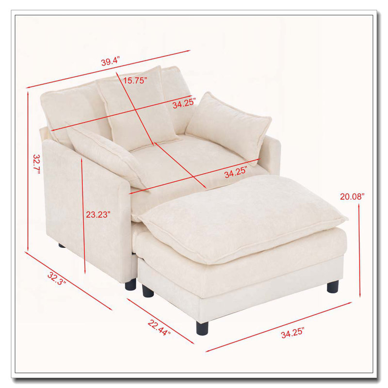Fauteuil en chenille avec repose-pieds, Beige