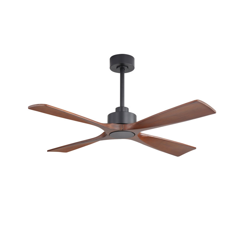 48 In. 4 Solidwood Walnut Blades Dc Motor Indoor Standard Ceiling Fan With Remote Downrod, Black, Walnut, 48