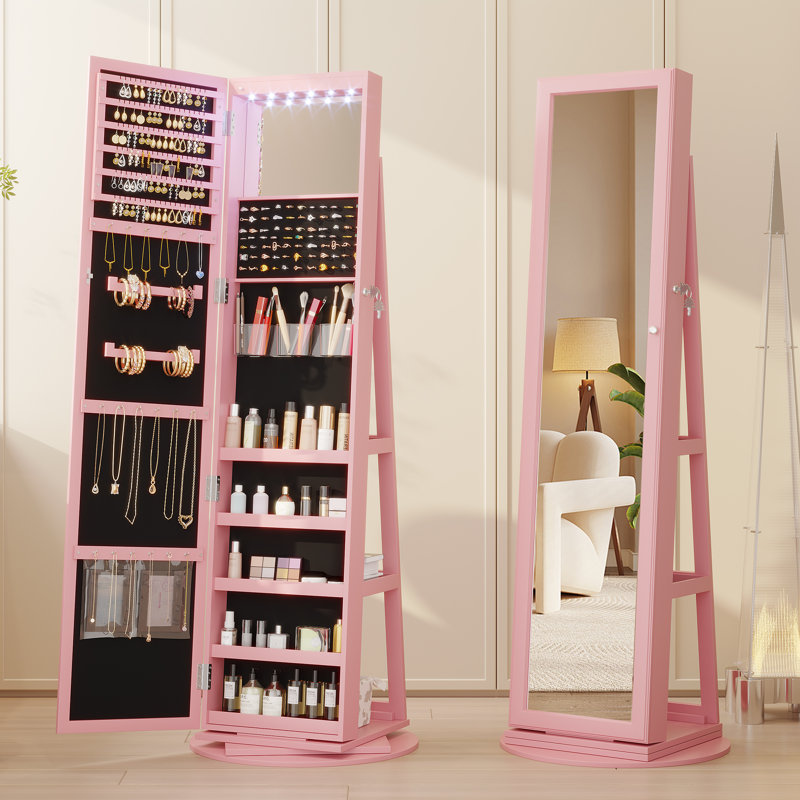 Armoire à bijoux avec miroir 21,6 po Chrisney, Rose