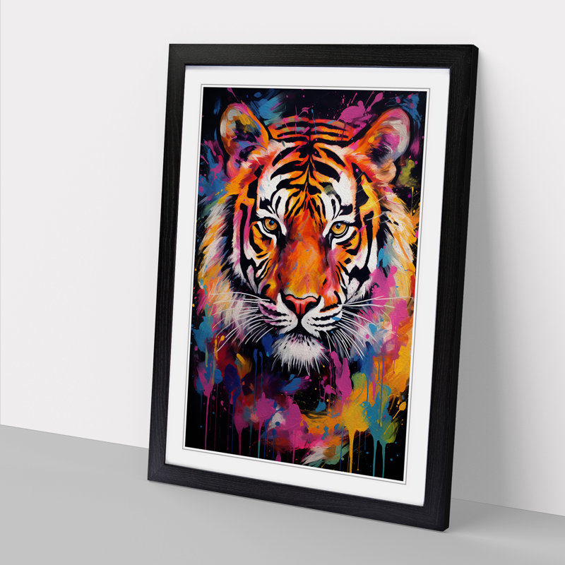 Tiger Colour Field No.2 - Single Picture Frame Rectangle Print on Wood, 64cm H x 46cm W x 2cm D, Black
