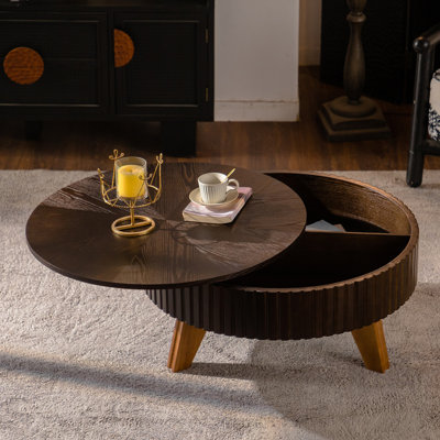 Table basse ronde 31,5 "avec espace de rangement, 31,5", convenant au salon et au bureau, brun