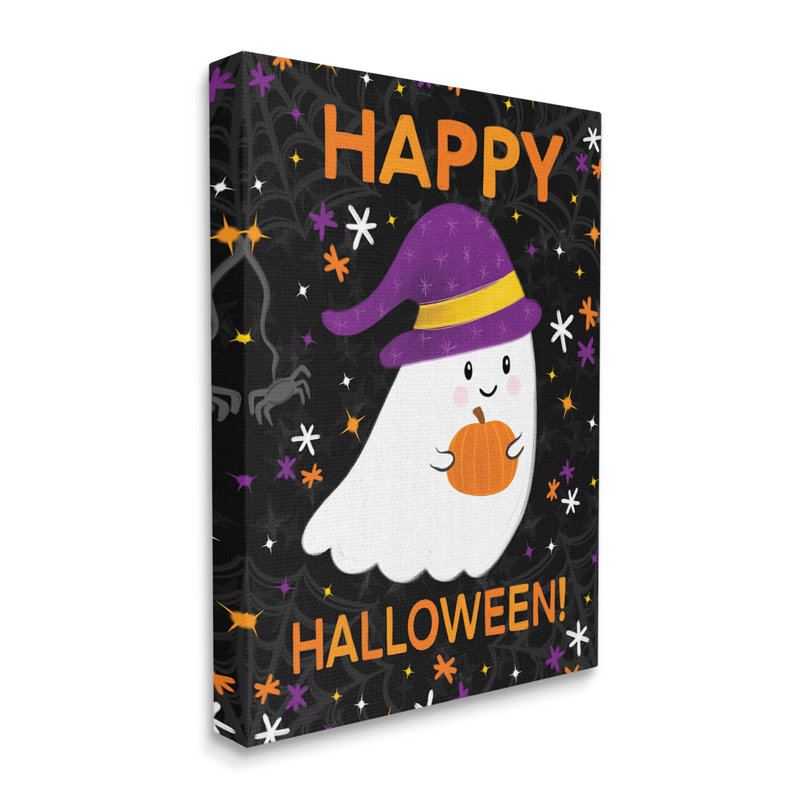 «Happy Halloween Happy Ghost», art mural sur toile par Emily Cromwell, H 40 po x l 30 po x P 1,5 po