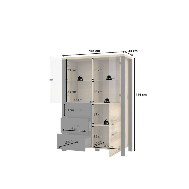 Alyissa Display Cabinet, Oak Okapi