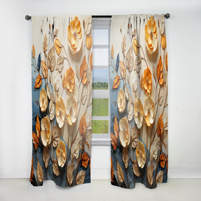Gold And Orange Leaves In The Breeze - Leaves Curtain - Room Darkening Floral Curtain - 1 Panels