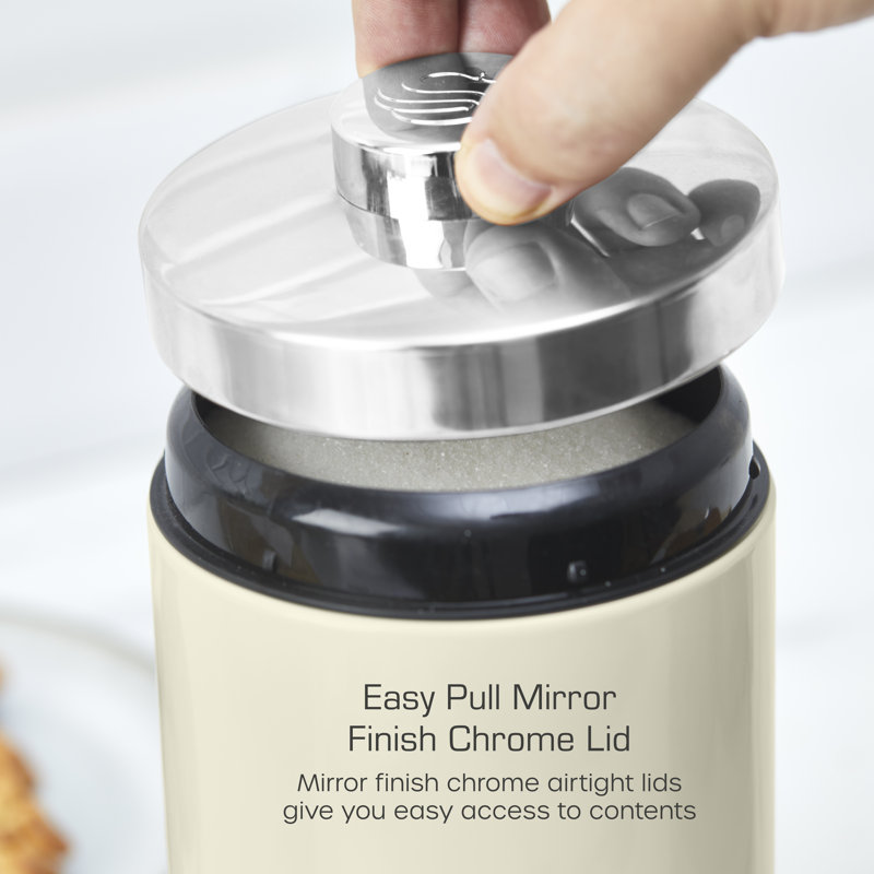 Swan Townhouse Set of 3 Kitchen Storage Canisters for Tea, Coffee, and Sugar with Pull Chrome Handles, Airtight Lids, Colour Coated Iron and Chrome Accents, 1.6L