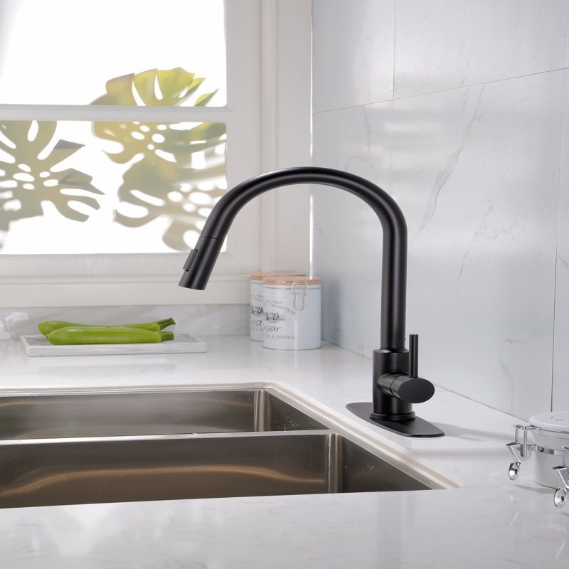Kitchen Faucet With Pull Down Sprayer, Matt Black
