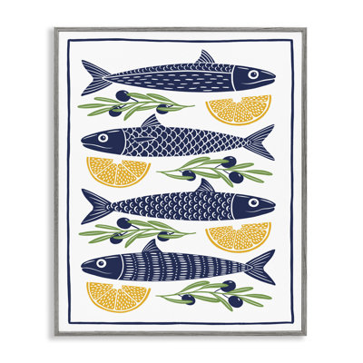 Poisson, citron, olives, estampe numérique, design par Bex Morley Design