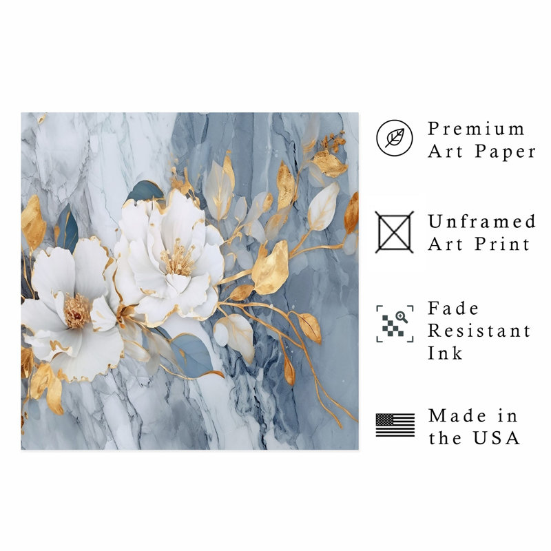 Impression florale de fleurs dorées modernes sans cadre, H 16 po x l 16 po