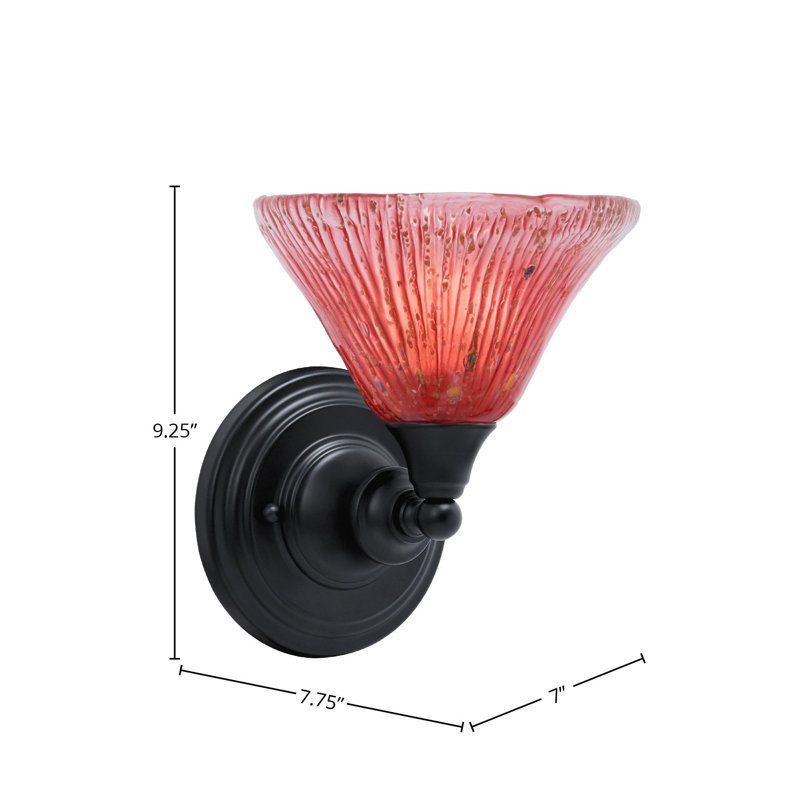 Wall Sconce Shown With 5.5" Fluted Crystal Glass, Raspberry, 9.25" H x 7" W x 7.75" D