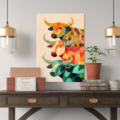 Canvas Wall Art Geometric Colorful Bull Pattern Print Poster Vintage Poster Print Home Decor
