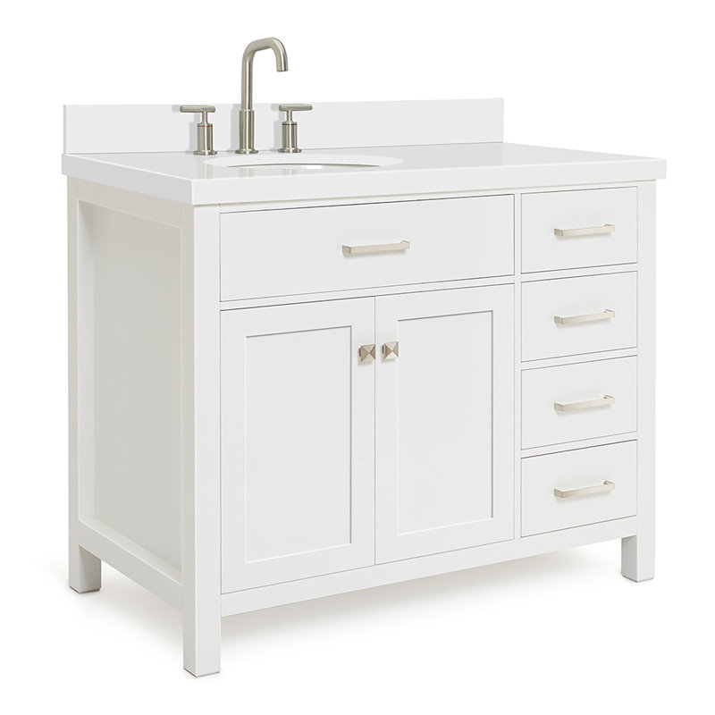 Meuble-lavabo simple 42 po avec plateau en quartz blanc Macnair, Blanc