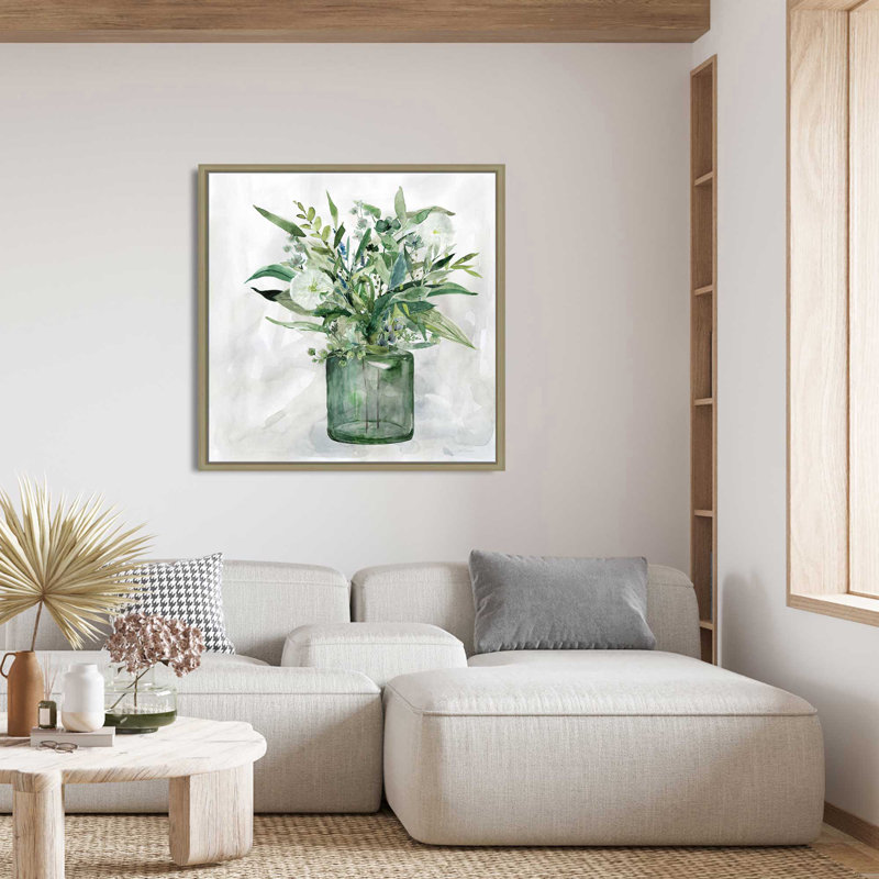 «Garden I» par Carol Robinson - peinture sur toile tendue, L 21,5 po x H 21,5 po, Encadrement brun
