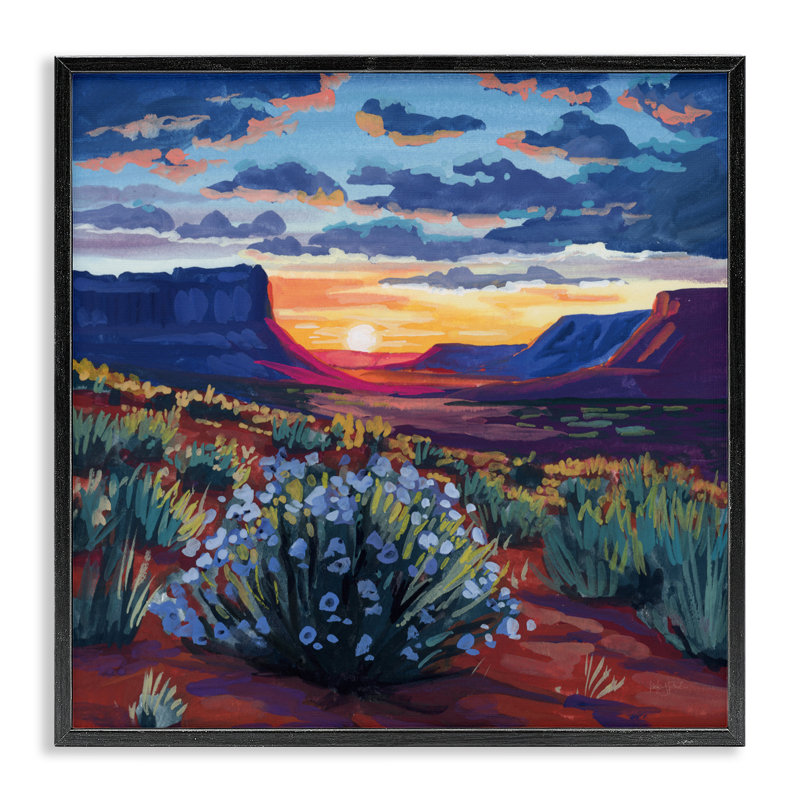 Coucher de soleil sur le désert sur un buisson fleuri, estampe numérique, design par Kate Jarvik Birch, H 24 po x l 24 po