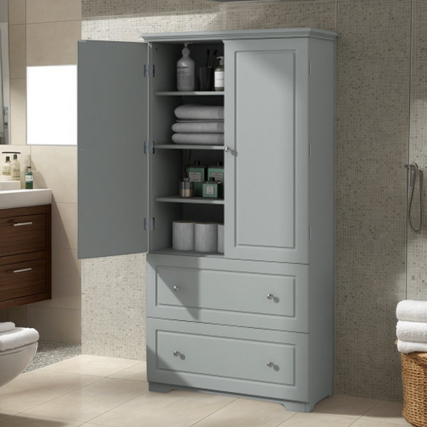 Rebrilliant Wide Bathroom Storage Cabinet, Freestanding Storage Cabinet ...